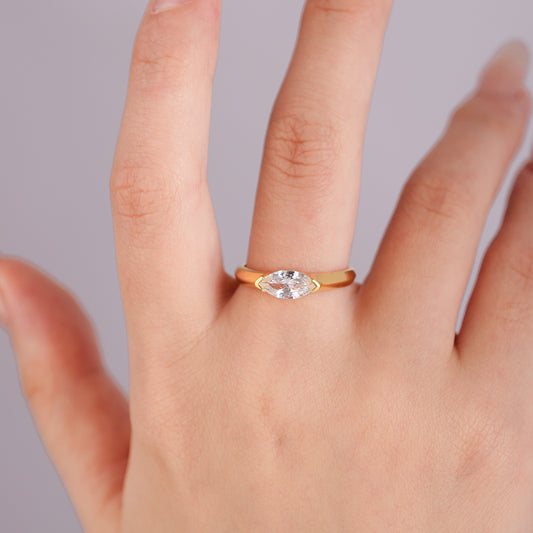 Oval Solitaire Ring- Gold plated Sterling Silver