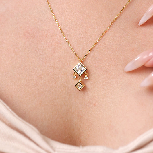 Elegant Dainty Dangling Pendant Necklace with Sparkling Princess CZ – Perfect Gift for Any Occasion