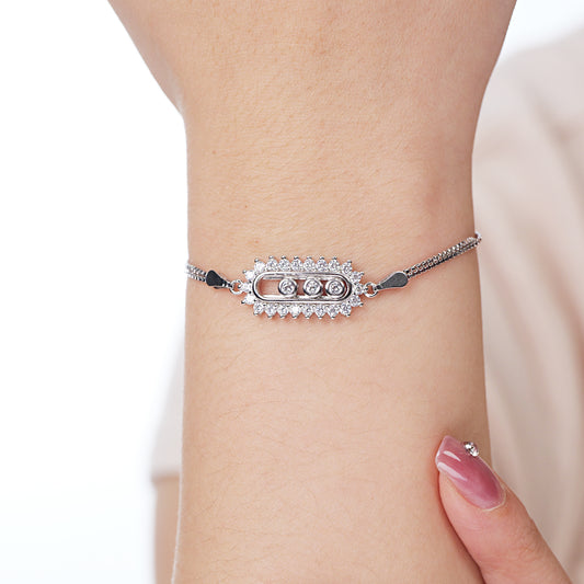 Sliding Happy CZ Stone Sterling Silver Bracelet