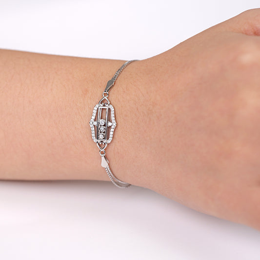 Elegant Sliding CZ Stone Sterling Silver Bracelet – Perfect Gift for Any Occasion