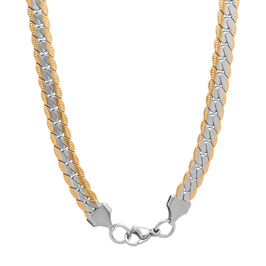 ROBUST Mens 18K Gold IP Two Tone Stainless Steel Flat Curb Chain Necklace 24 Inch