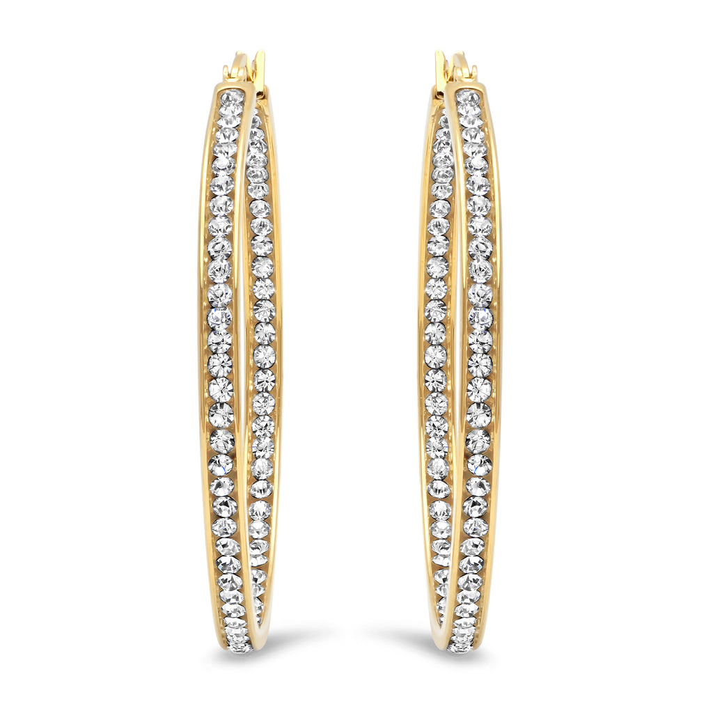 18k Gold IP plated Stainless Steel Inside Out Rhinestone Crystal Hoop Earring