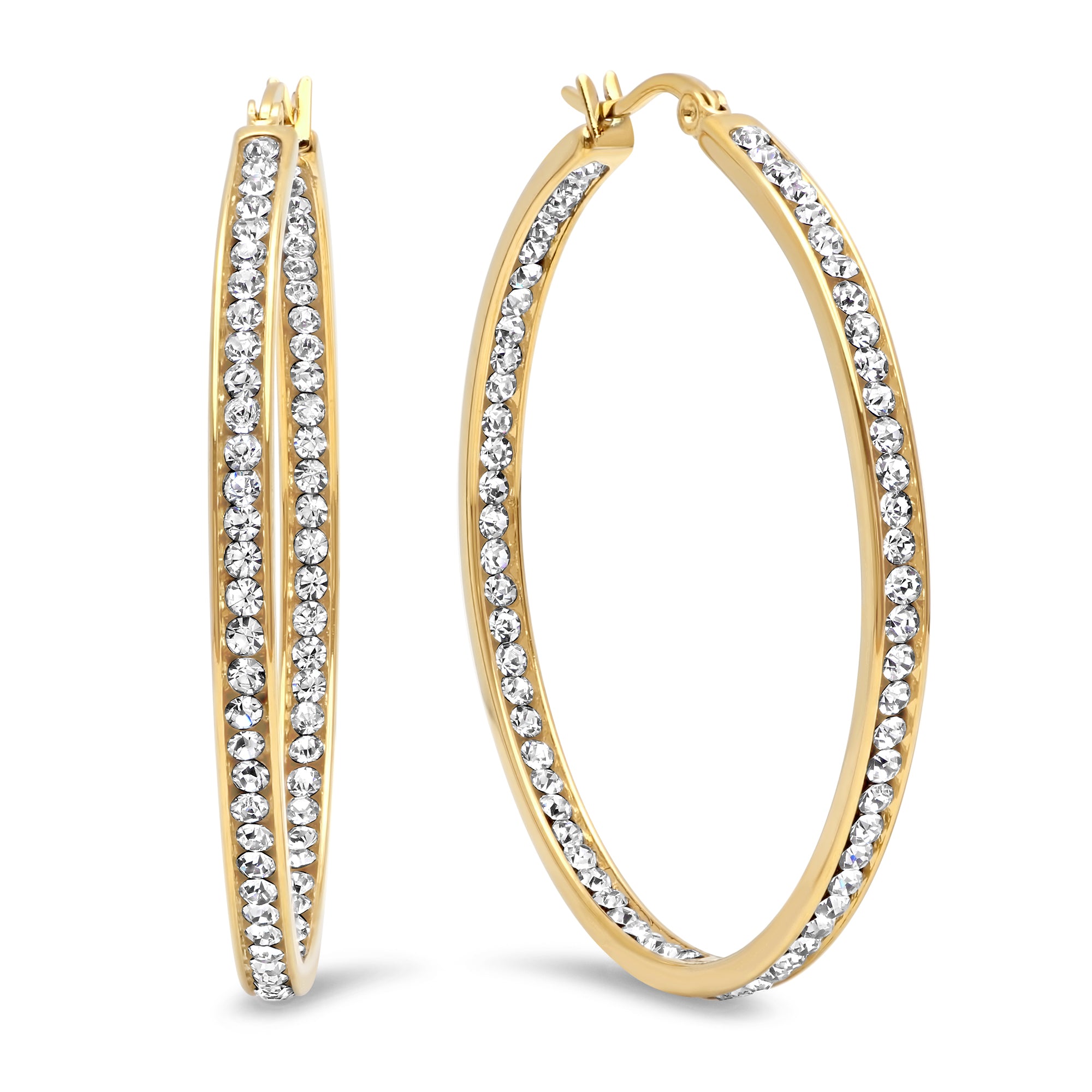 18k Gold IP plated Stainless Steel Inside Out Rhinestone Crystal Hoop Earring
