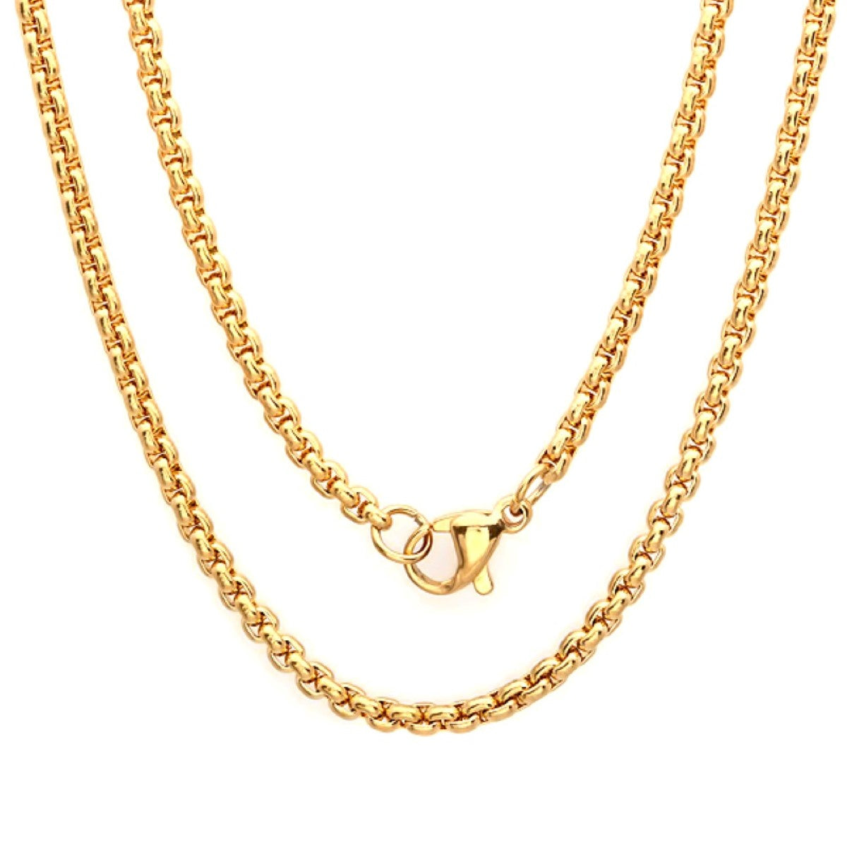 ROBUST Mens 18K Gold IP Stainless Steel Round Box Chain Necklace 24 inch