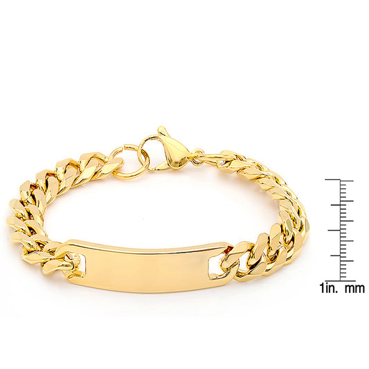 ROBUST Mens 18k Gold IP Water Resistant Stainless Steel Cuban Chain Bracelet 8.5 inch