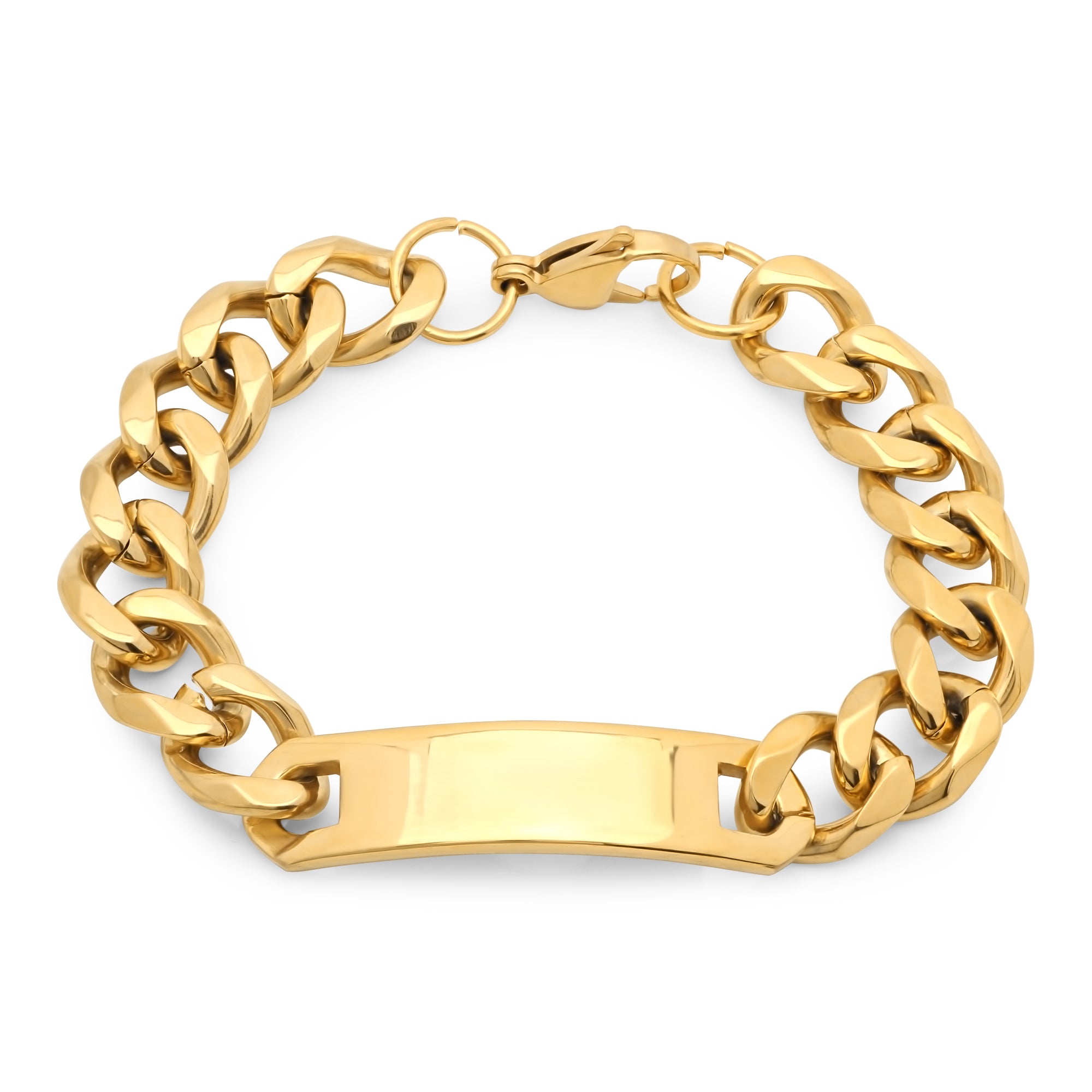 ROBUST Mens 18k Gold IP Water Resistant Stainless Steel Cuban Chain Bracelet 8.5 inch