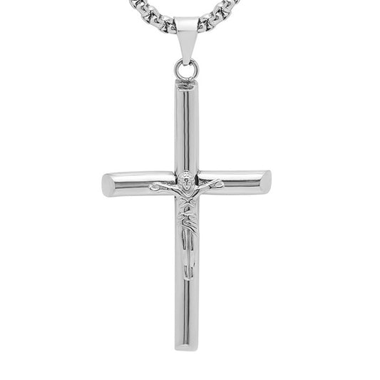 ROBUST Stainless Steel Crucifix Pendant Necklace with 20 Inch Round Box Chain