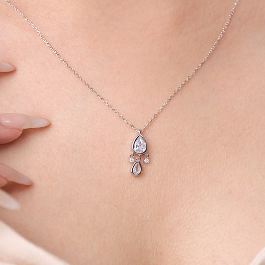 Elegant Dainty Dangling Pendant Necklace with Sparkling Pear CZ – Perfect Gift for Any Occasion