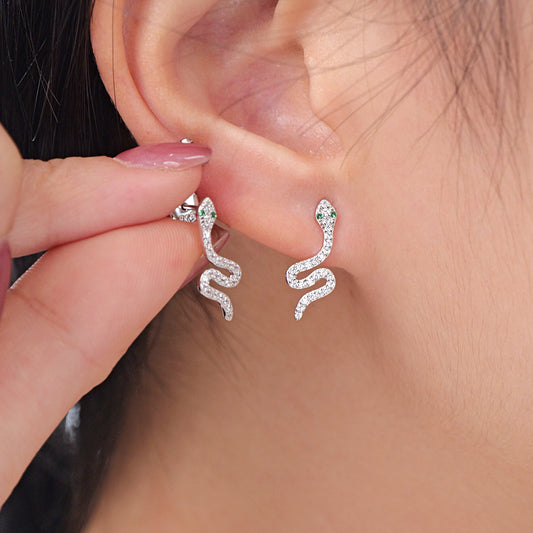 Dainty Snake Earring in Sterling Silver and Sparkling CZ