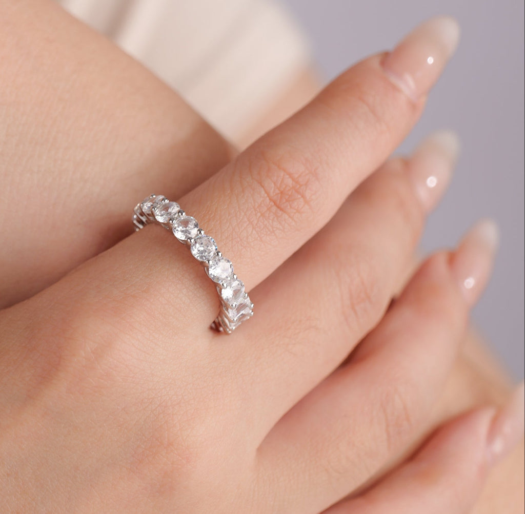Half and Half Eternity Band Ring- Sterling Silver