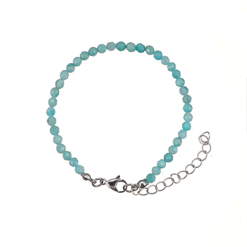 6mm Amazonite Diamond Cut Natural Gemstone Bead Bracelet 7inch with 2 inch extender