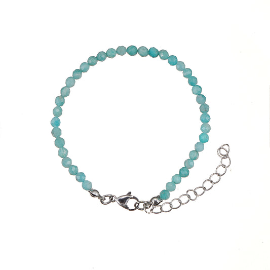 6mm Amazonite Diamond Cut Natural Gemstone Bead Bracelet 7inch with 2 inch extender