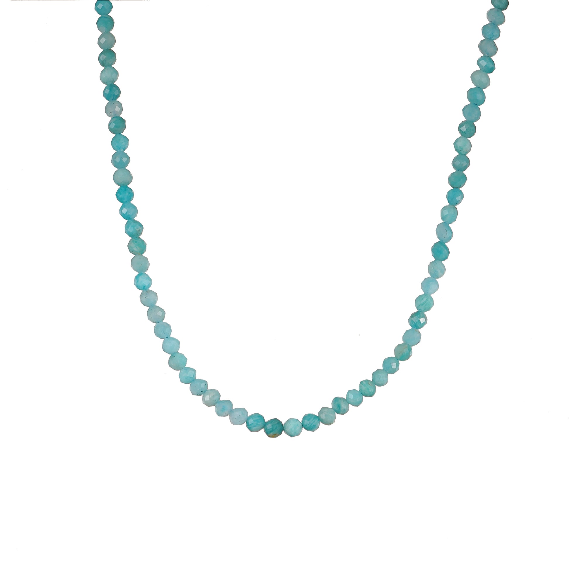 6mm Amazonite Diamond Cut Natural Gemstone Bead Necklace 18inch with 2 inch extender