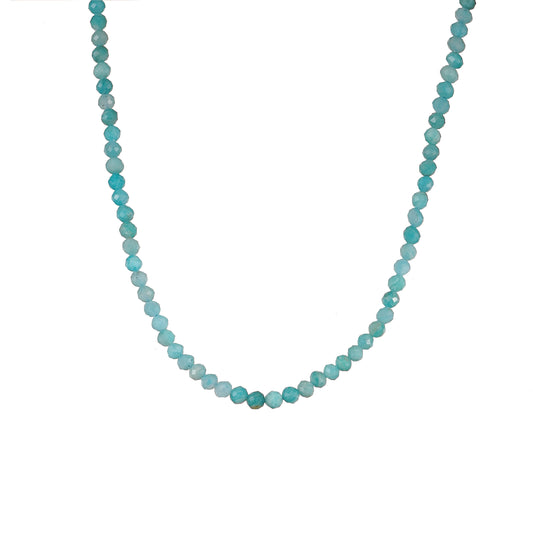6mm Amazonite Diamond Cut Natural Gemstone Bead Necklace 18inch with 2 inch extender