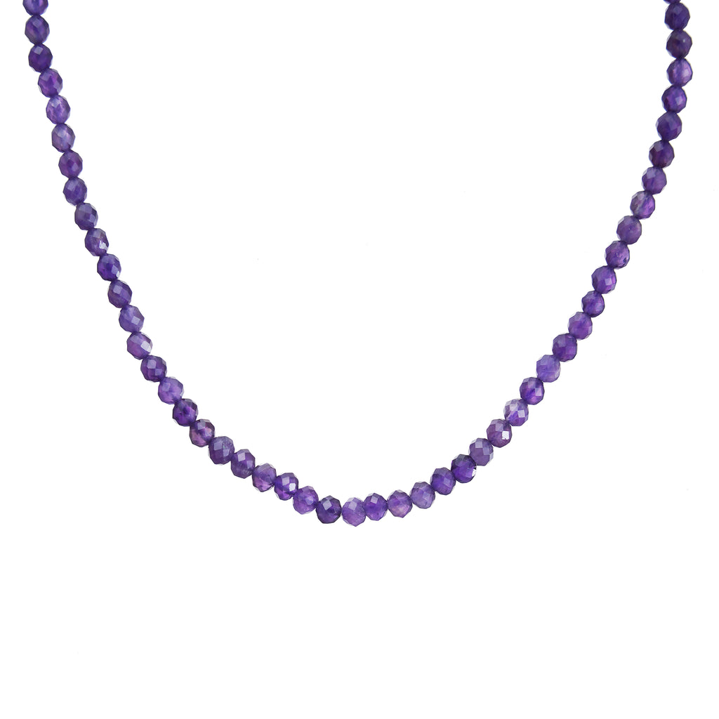 6mm Amethyst Diamond Cut Natural Gemstone Bead Necklace 18inch with 2 inch extender
