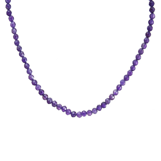 6mm Amethyst Diamond Cut Natural Gemstone Bead Necklace 18inch with 2 inch extender

