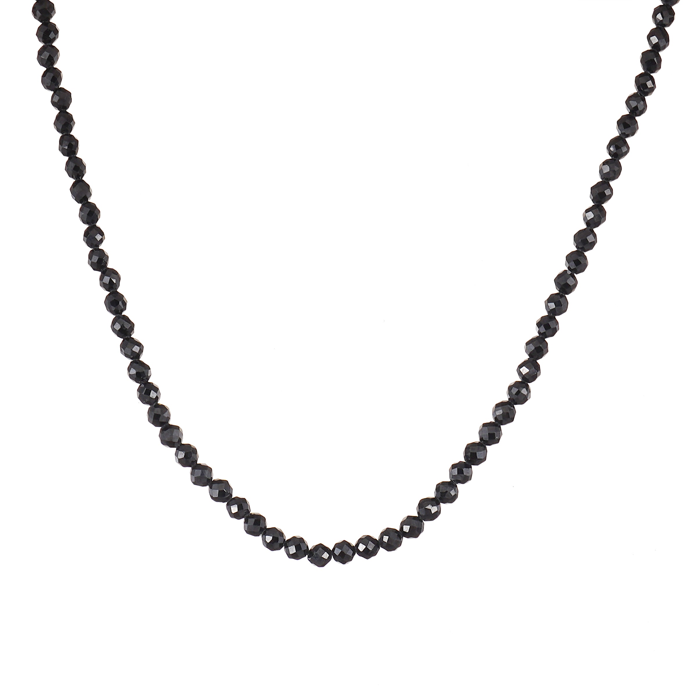6mm Black Spinel diamond cut natural Gemstone bead Necklace 18 inch with 2 inch extender