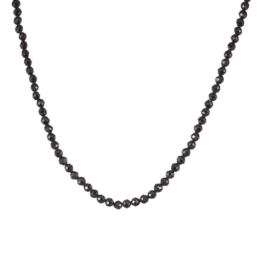6mm Black Spinel diamond cut natural Gemstone bead Necklace 18 inch with 2 inch extender