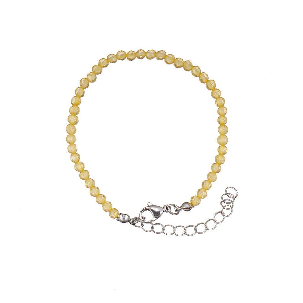 6mm Citrine Diamond Cut Natural Gemstone Bead Bracelet 7inch with 2 inch extender
