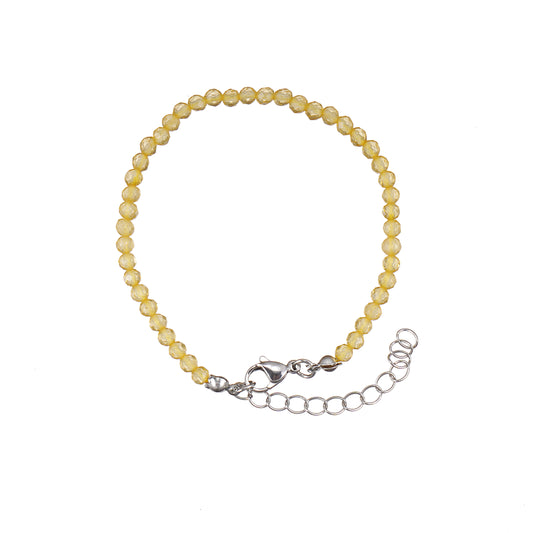 6mm Citrine Diamond Cut Natural Gemstone Bead Bracelet 7inch with 2 inch extender
