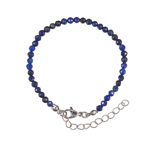 6mm Lapis diamond cut natural Gemstone bead Bracelet 7 inch with 2 inch extender
