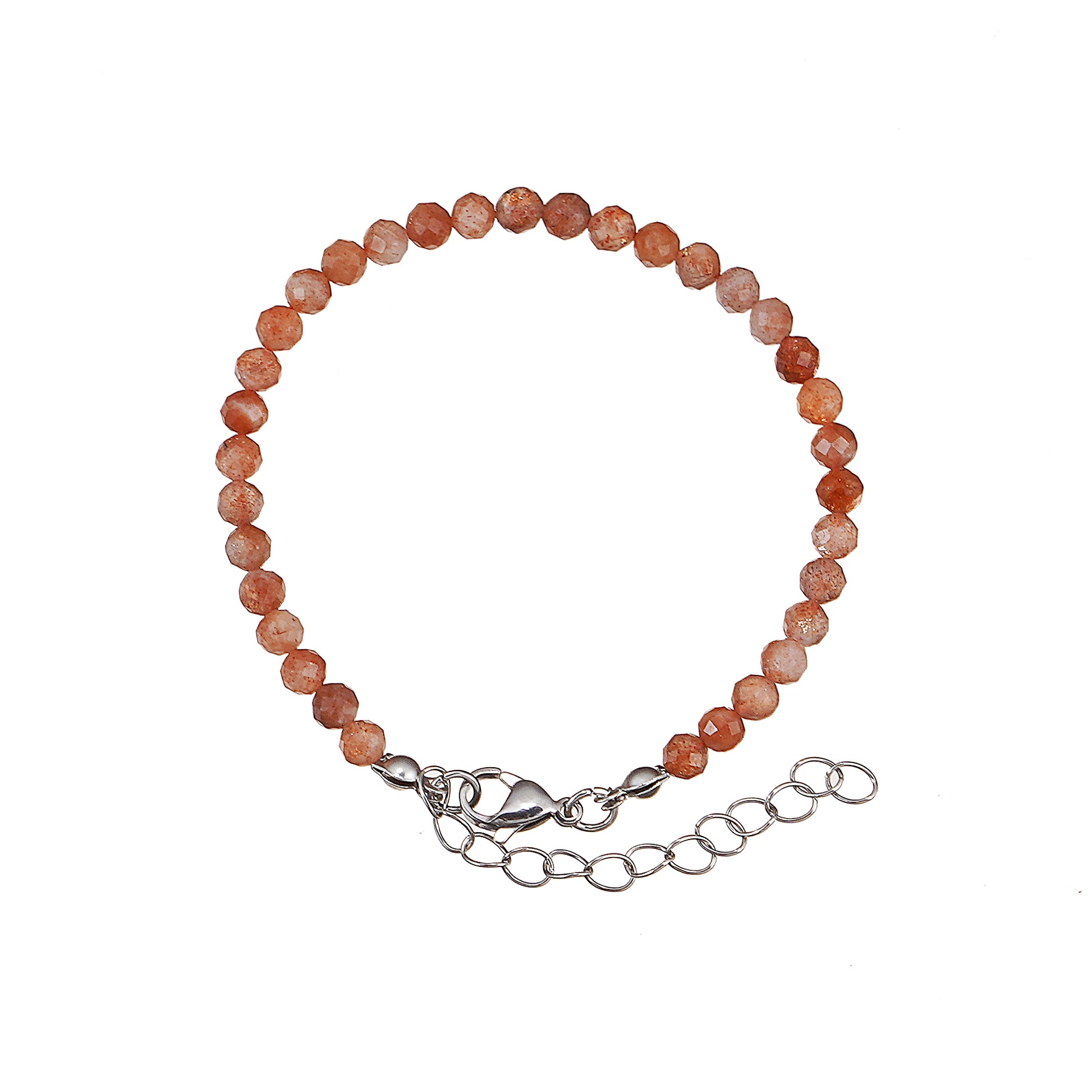 6mm Sunstone Diamond Cut Natural Gemstone Bead Bracelet 7inch with 2 inch extender