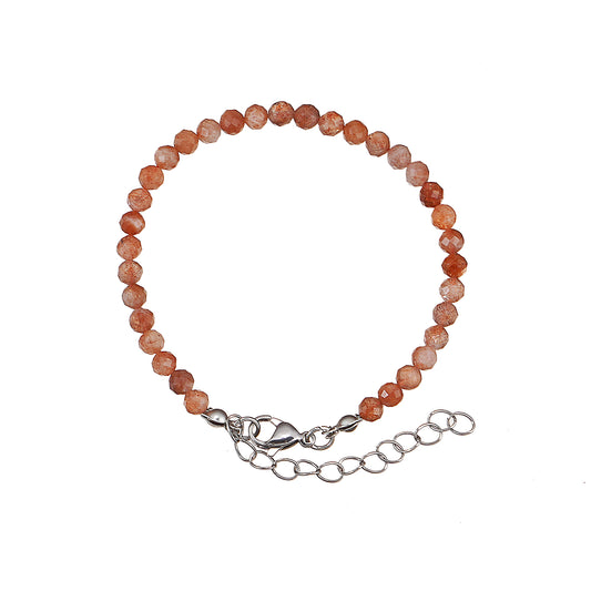 6mm Sunstone Diamond Cut Natural Gemstone Bead Bracelet 7inch with 2 inch extender