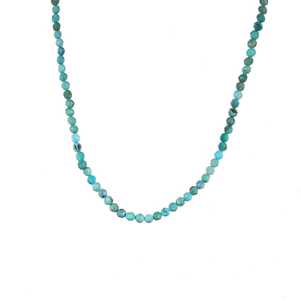6mm Turquoise diamond cut natural Gemstone bead Necklace 18 inch with 2 inch extender