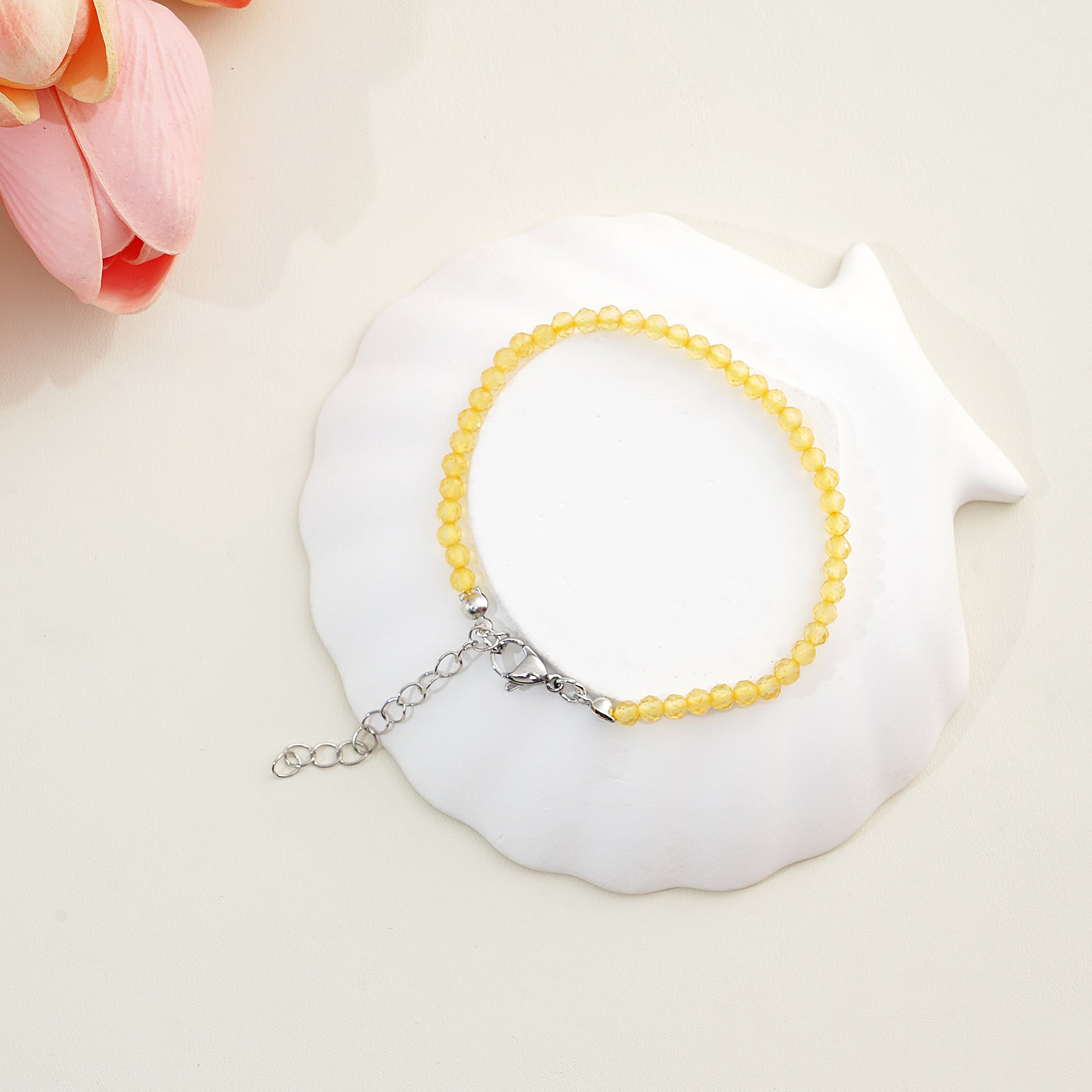 6mm diamond-cut natural citrine gemstone bead bracelet with adjustable extender