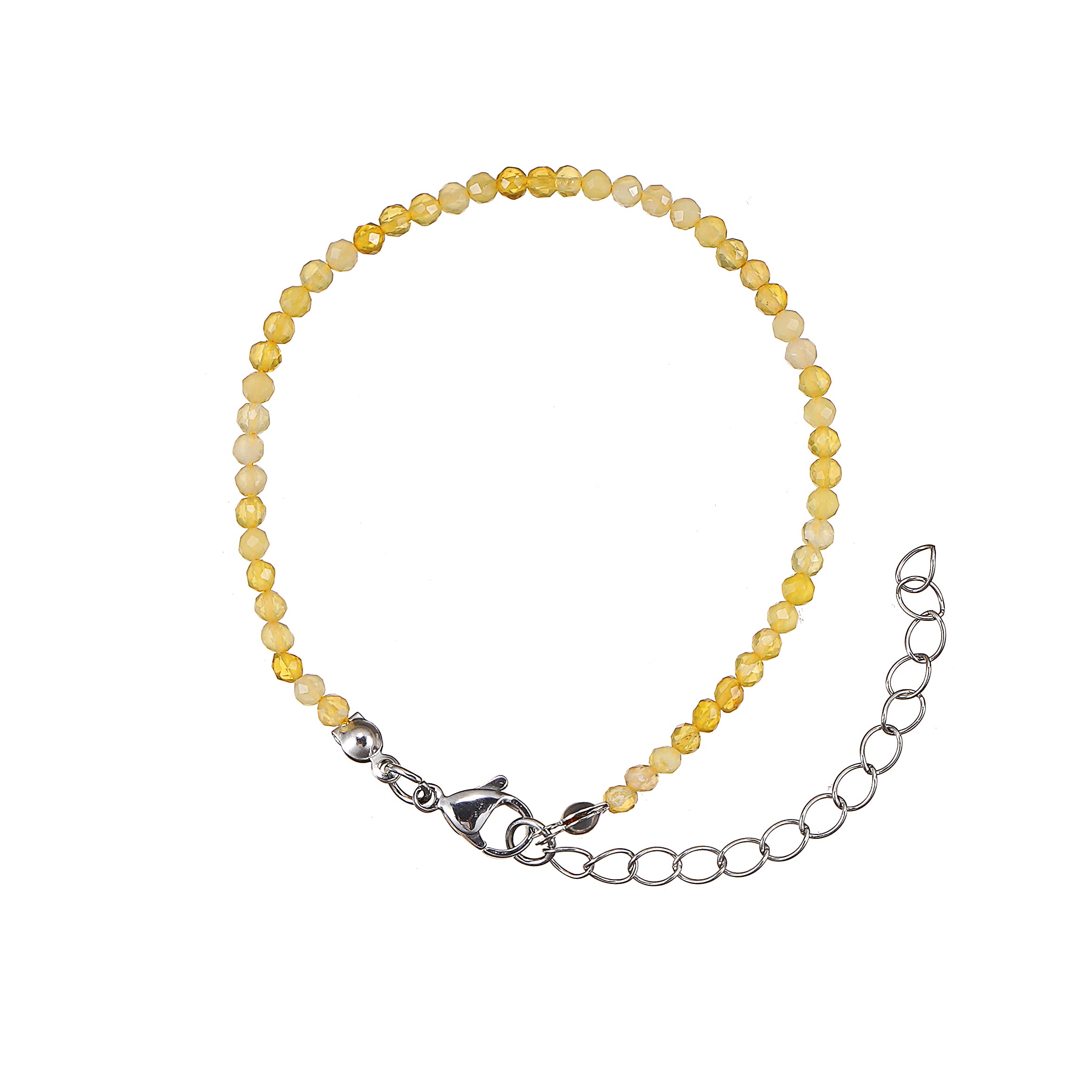 6mm Yellow Opal diamond cut natural Gemstone bead bracelet 7 inch with 2 inch extender