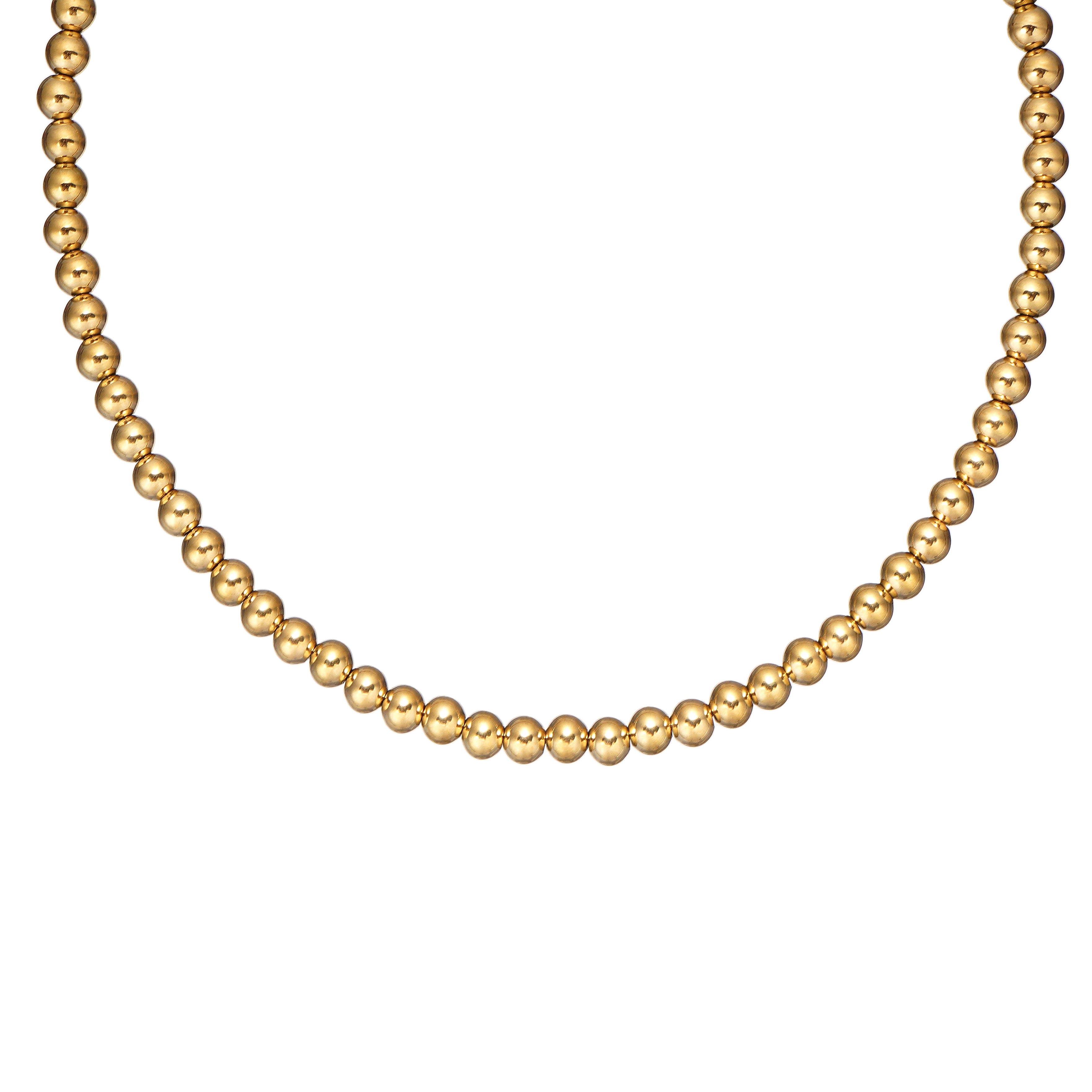 6mm 316 Stainless Steel Bead Necklace 18 inch with 2 inch extender in IP Yellow Gold
