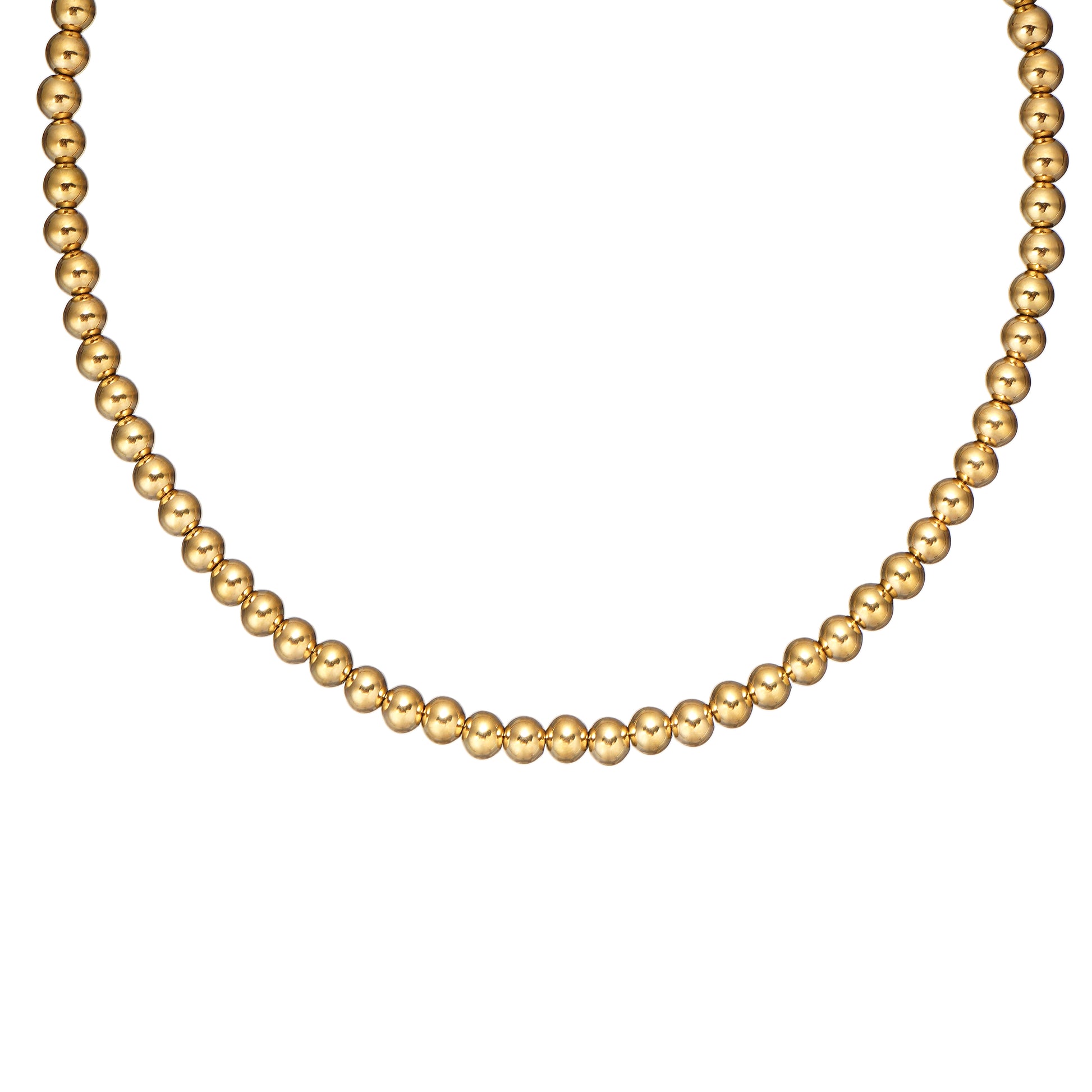 6mm 316 Stainless Steel Bead Necklace 18 inch with 2 inch extender in IP Yellow Gold
