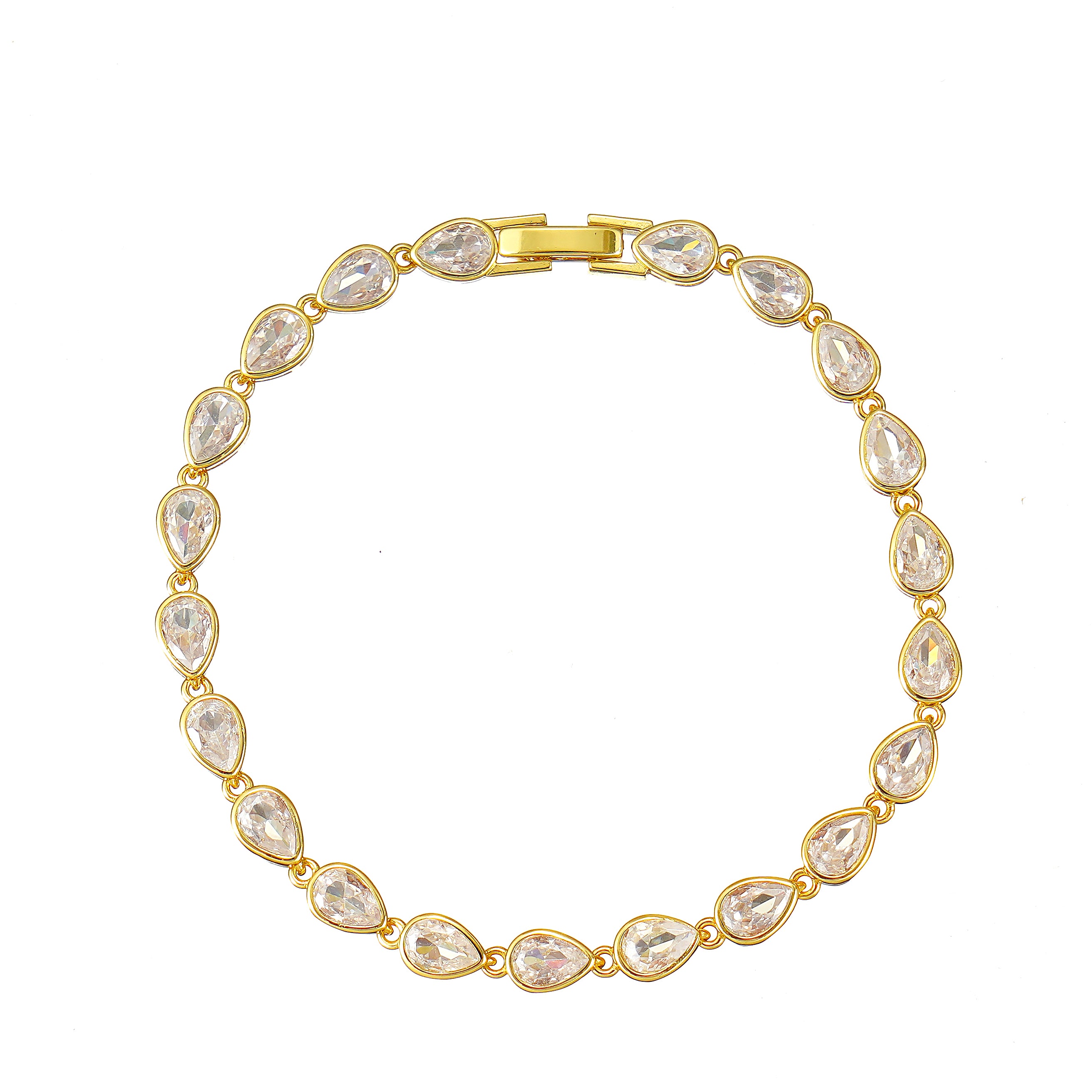 7-inch pear-cut CZ tennis bracelet in 18k yellow gold over brass