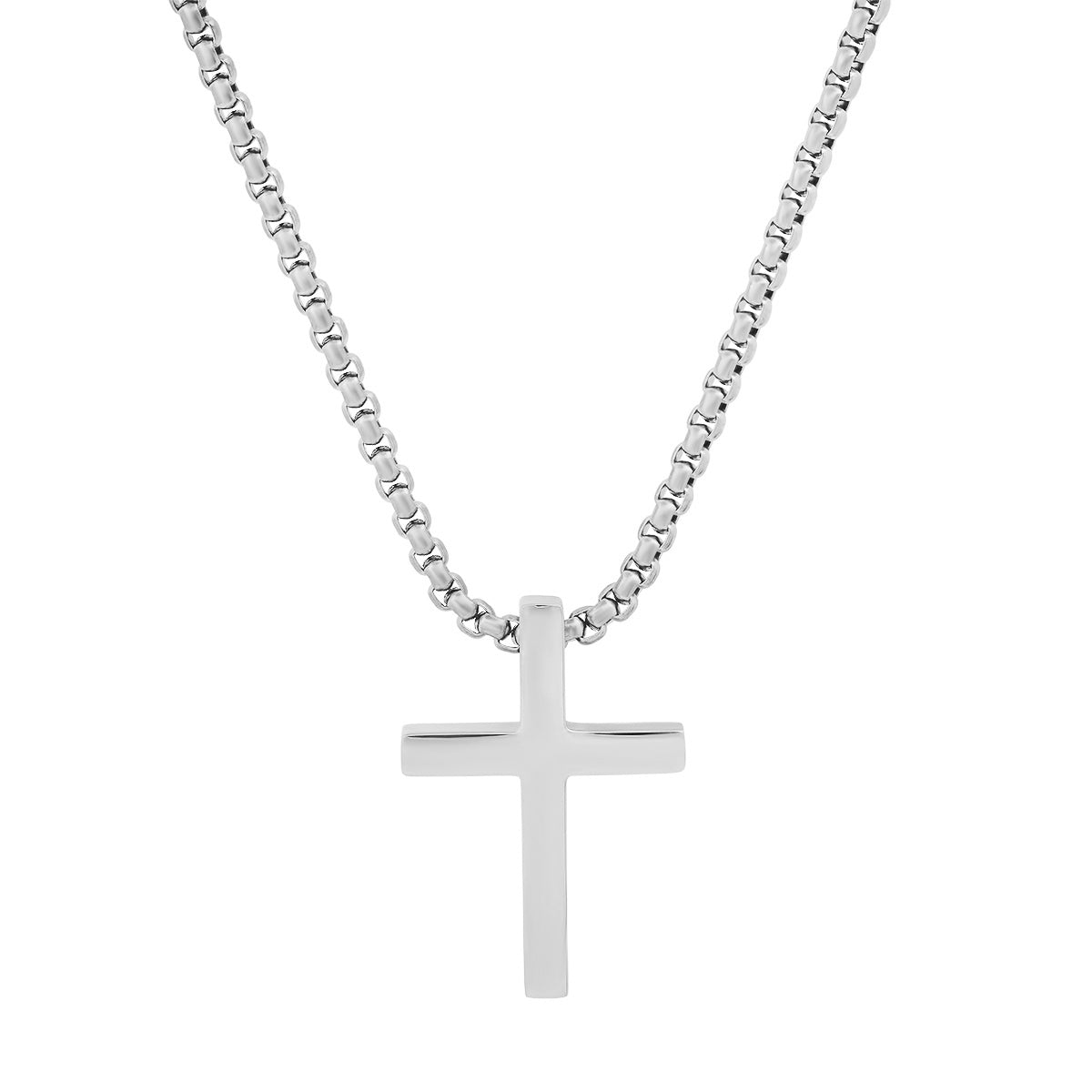 ROBUST Mens Stainless Steel Cross Pendant Necklace with 20 inch Round Box Chain