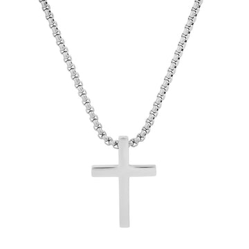 ROBUST Men's Cross Pendant Necklace - 316L Stainless Steel - 20" Round Box Chain
