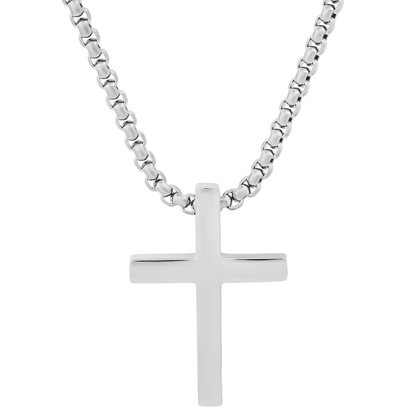 ROBUST Men's Cross Pendant Necklace - 316L Stainless Steel - 20" Round Box Chain