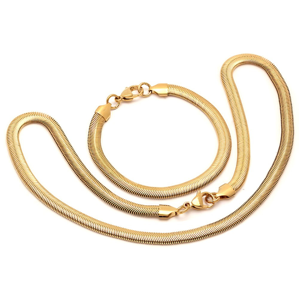 ROBUST 18K Gold IP Stainless Steel Snake Necklace and Bracelet set 20 Inch