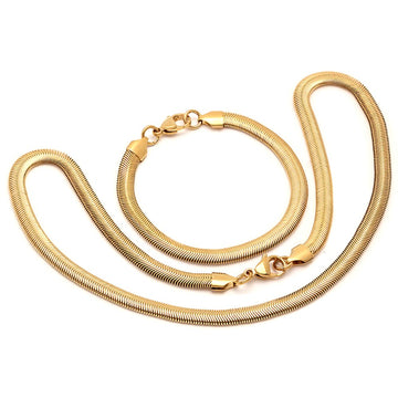 ROBUST 18K Gold IP Stainless Steel Snake Necklace and Bracelet set 20 Inch