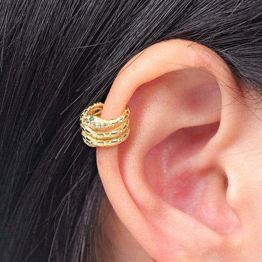 Dainty Snake Ear cuff Earring in Sterling Silver and Sparkling CZ