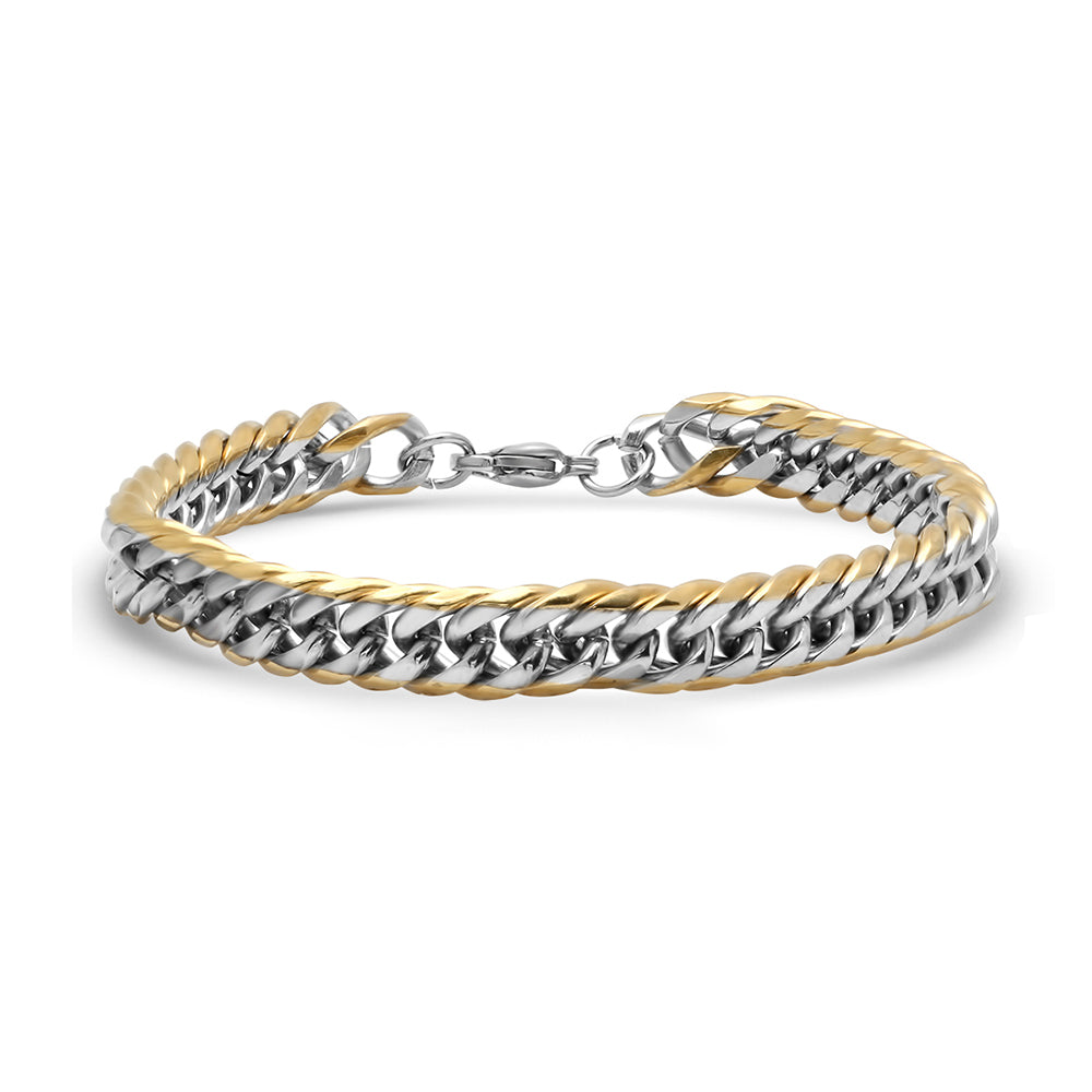 ROBUST Mens Cuban Link 18Kt IP Plated Two Tone Stainless Steel Chain Bracelet 8 inch