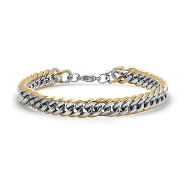 ROBUST Mens Cuban Link 18Kt IP Plated Two Tone Stainless Steel Chain Bracelet 8 inch