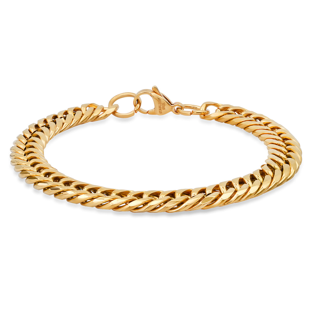 ROBUST Mens 18 KT Gold IP Cuban Round Link Water Resistant Stainless Steel Chain Bracelet 8 inch