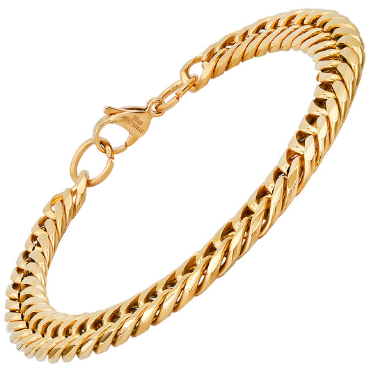 ROBUST Mens 18 KT Gold IP Cuban Round Link Water Resistant Stainless Steel Chain Bracelet 8 inch