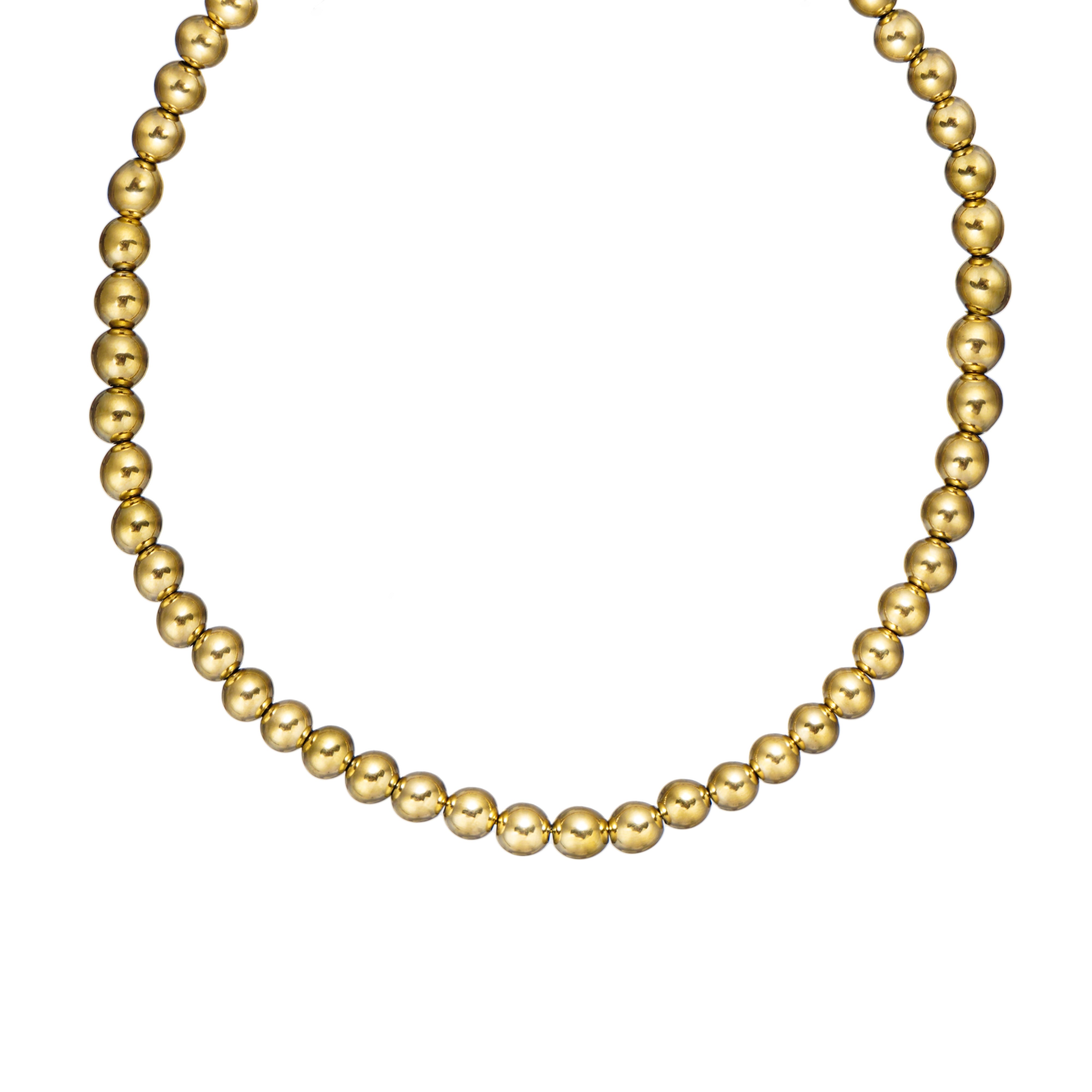 8mm 316 Stainless Steel Bead Necklace 18 inch with 2 inch extender in IP Yellow Gold
