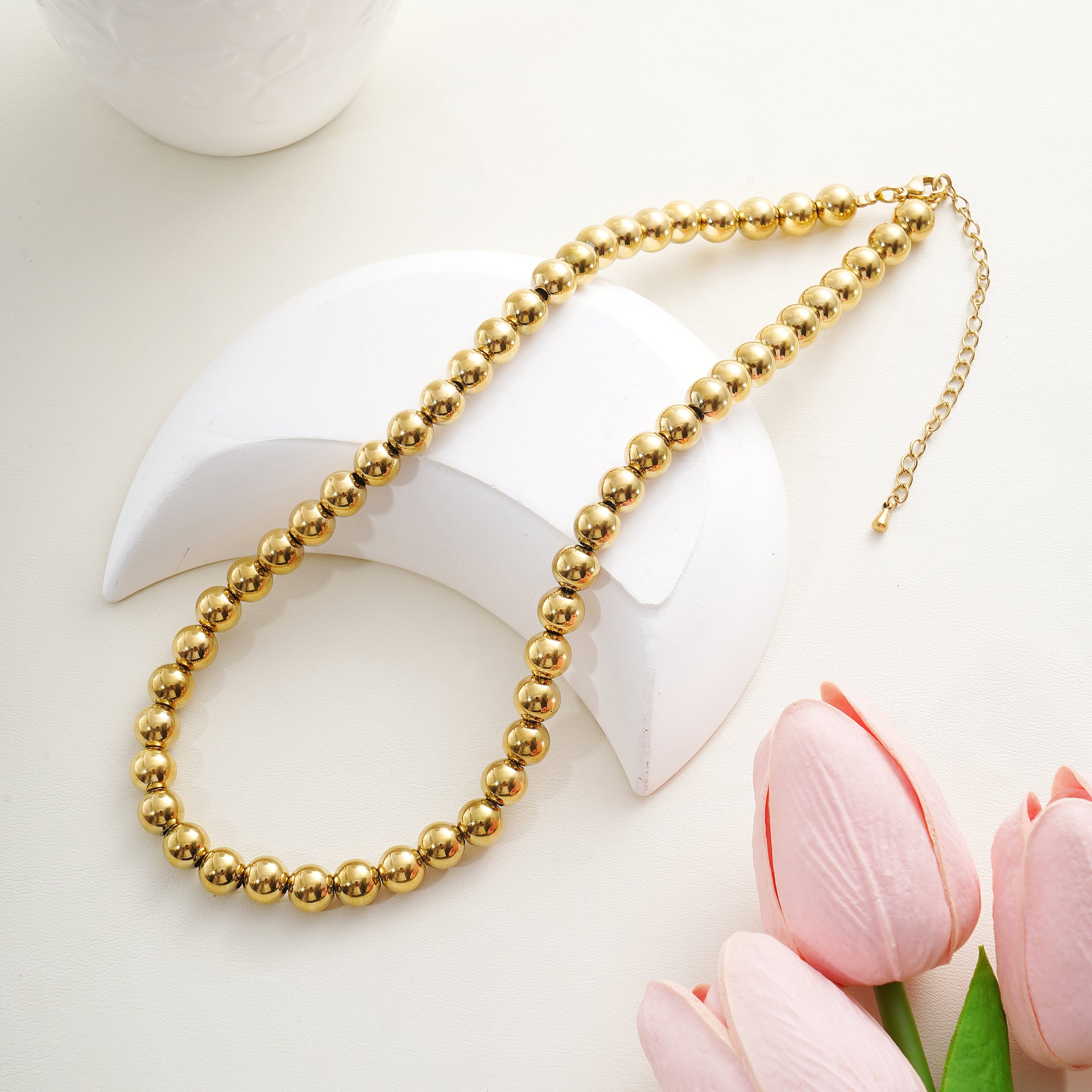 8mm Gold IP Stainless Steel Bead Necklace