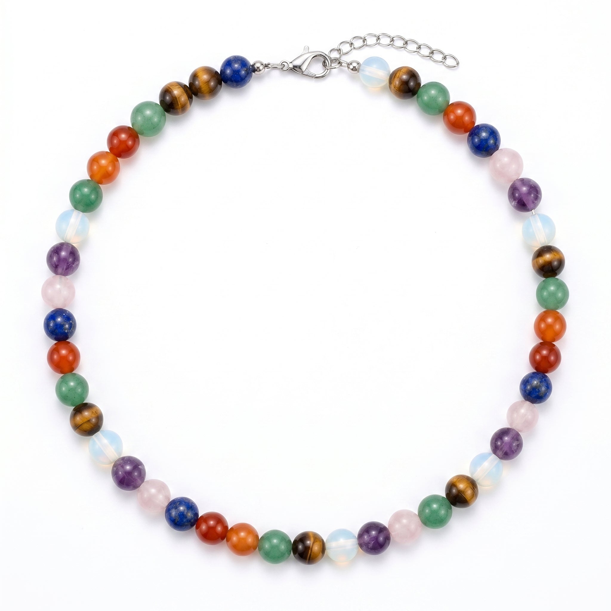 Natural Gemstone Beaded Necklace — 8mm Crystal Bead Necklace for Women & Men | 6 Stone Variants