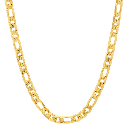 Robust Mens 18k Gold IP Stainless Steel Figaro Chain Necklace 24 Inch