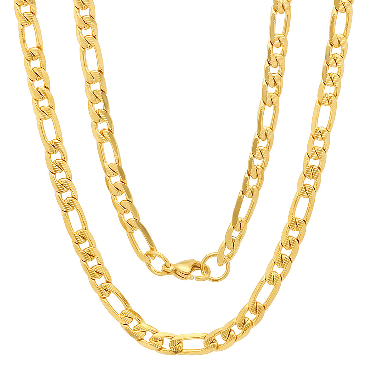 Robust Mens 18k Gold IP Stainless Steel Figaro Chain Necklace 24 Inch