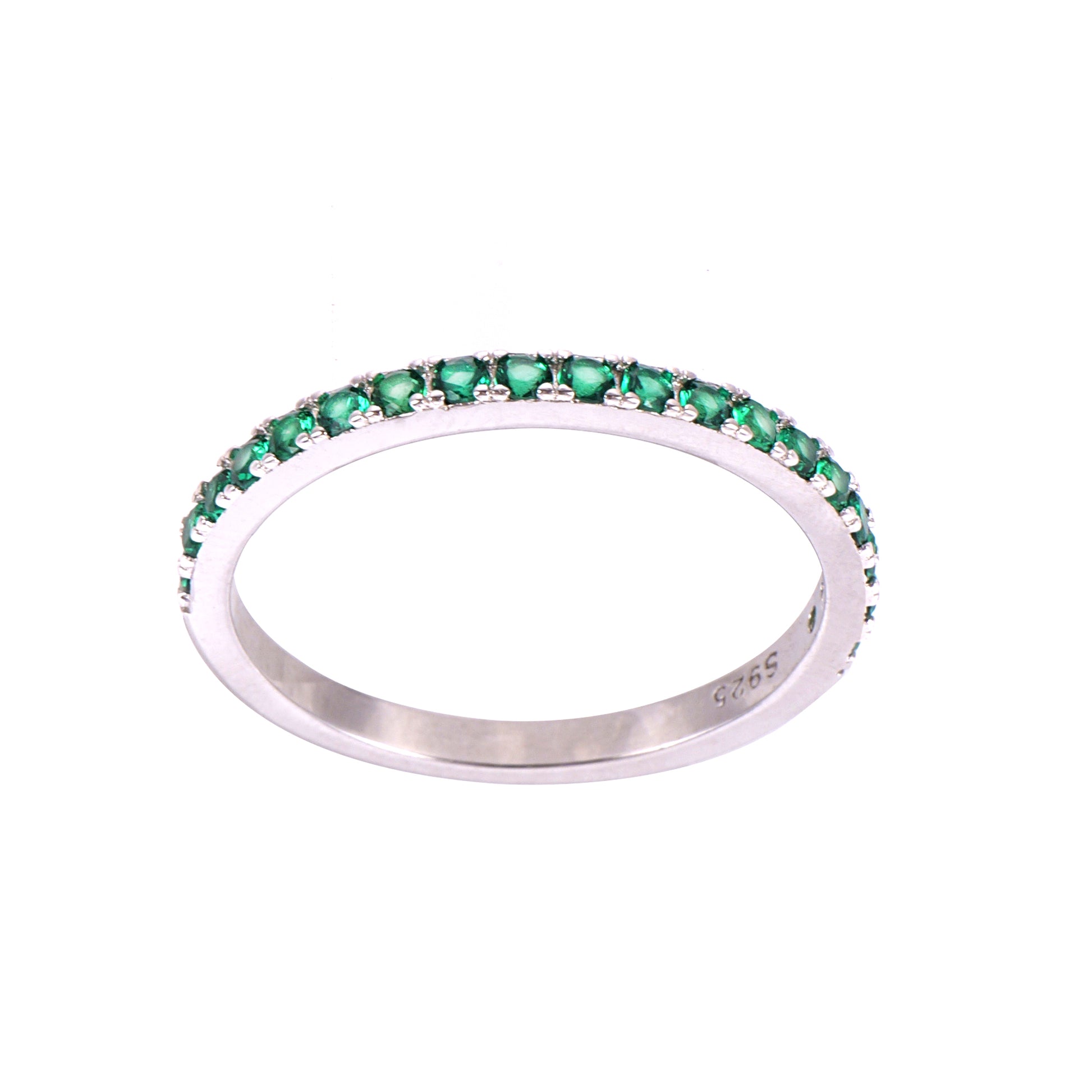 925 sterling silver band ring featuring a row of vibrant emerald-green cubic zirconia stone
