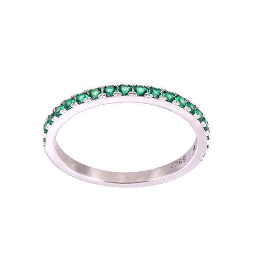 925 sterling silver band ring featuring a row of vibrant emerald-green cubic zirconia stone